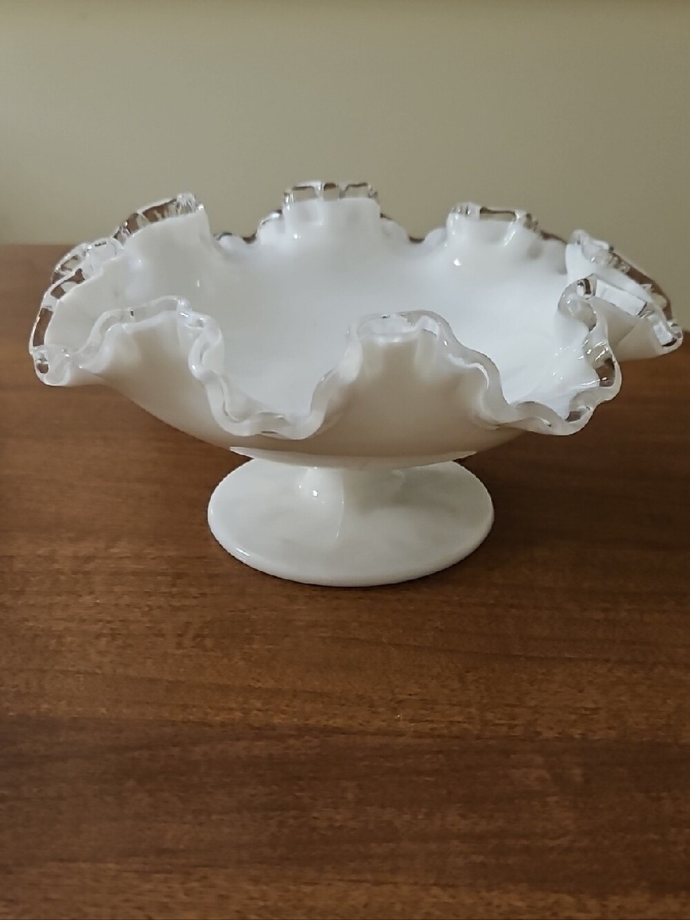 Fenton Silvercrest White Milk Glass Ruffled Footed Compote